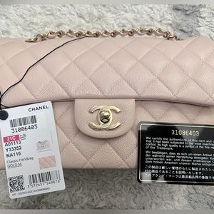 Chanel 2021 Caviar Classic Small Double Flap Bag in pale baby pink gold hardware